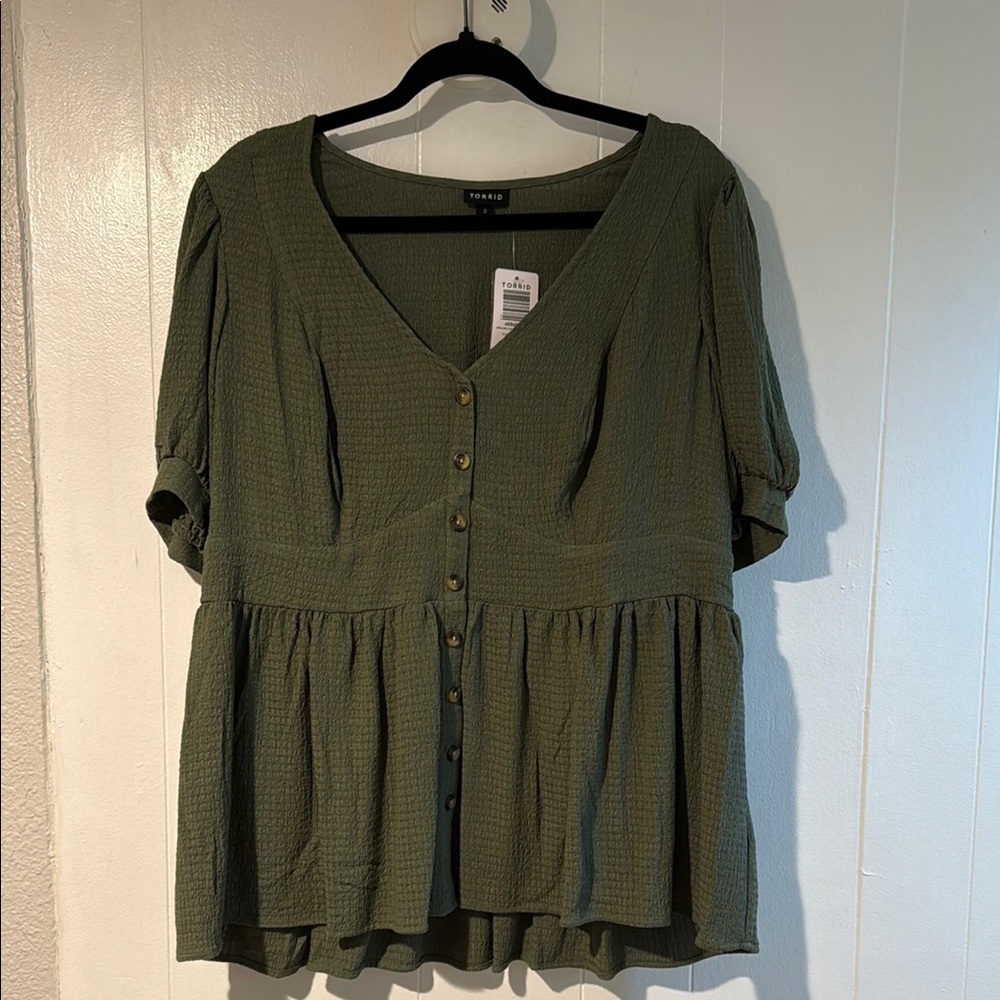 Babydoll Crinkle Flannel Gauze Button Up Short Sleeve